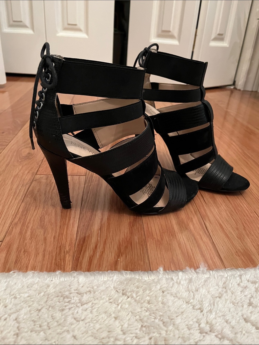 Nine West Black Strappy Lace-Back High Heels
